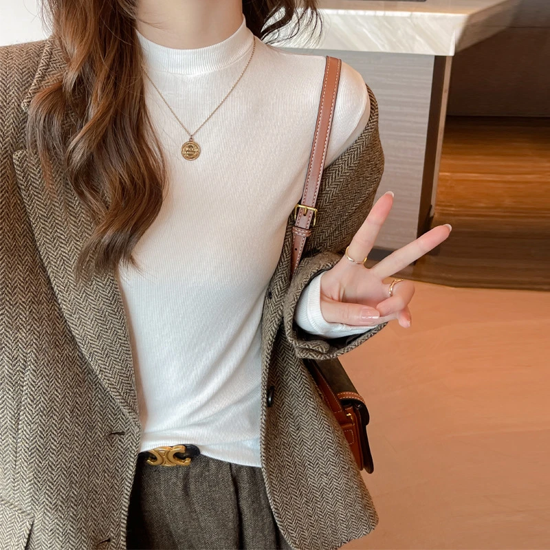 FS立领内搭长袖打底衫女修身显瘦高级感t恤可外穿春秋冬季上衣A8