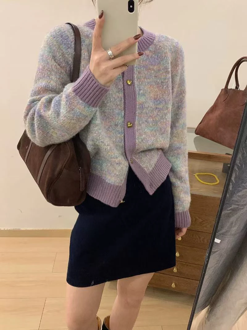 韩尤简同款百搭休闲短款针织羊毛开衫