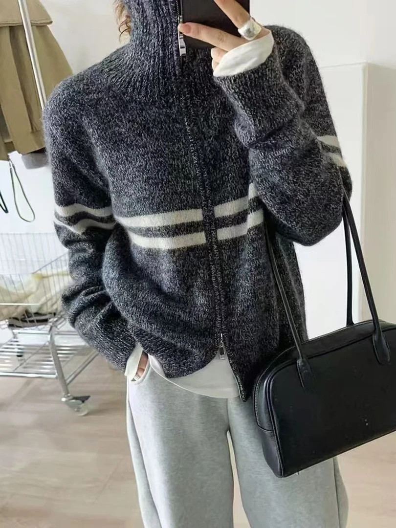 韩尤简同款百搭修身羊毛开衫毛衣