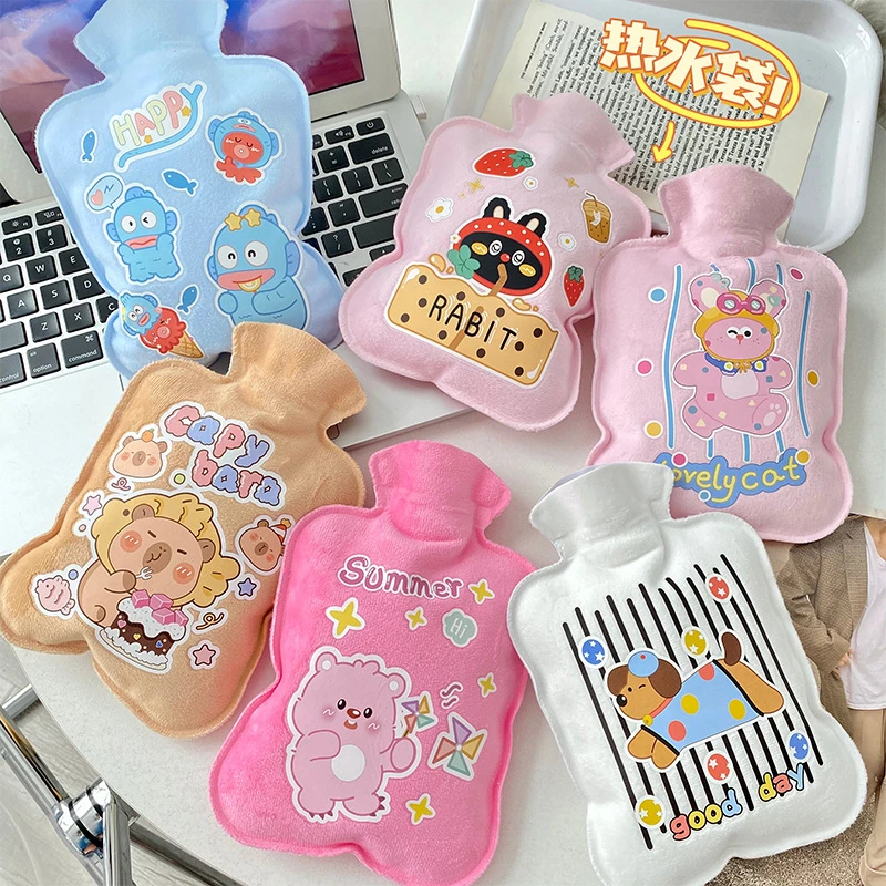 新款植绒500ml注水热水袋冬季学生用随身迷你暖水袋卡通可爱暖手