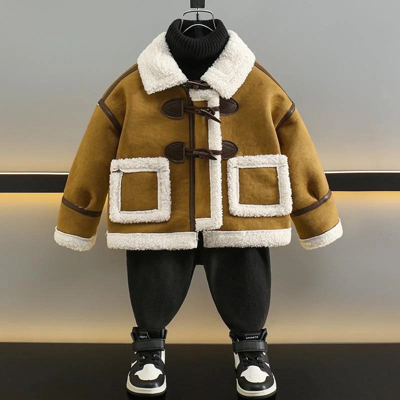 巴拉巴拉男童外套秋冬季加绒皮毛一体2024新款儿童加厚夹克宝宝痞