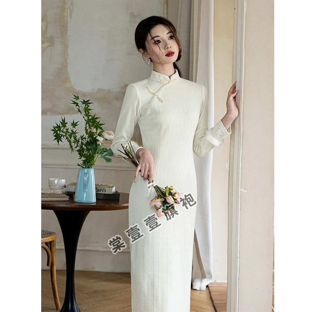 旗袍冬季新款长袖改良中国风年轻款气质高端日常显瘦简约素雅气质