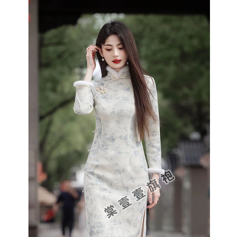 新中式旗袍冬季加厚日常气质显瘦年轻款中国风轻奢高级感上班可穿