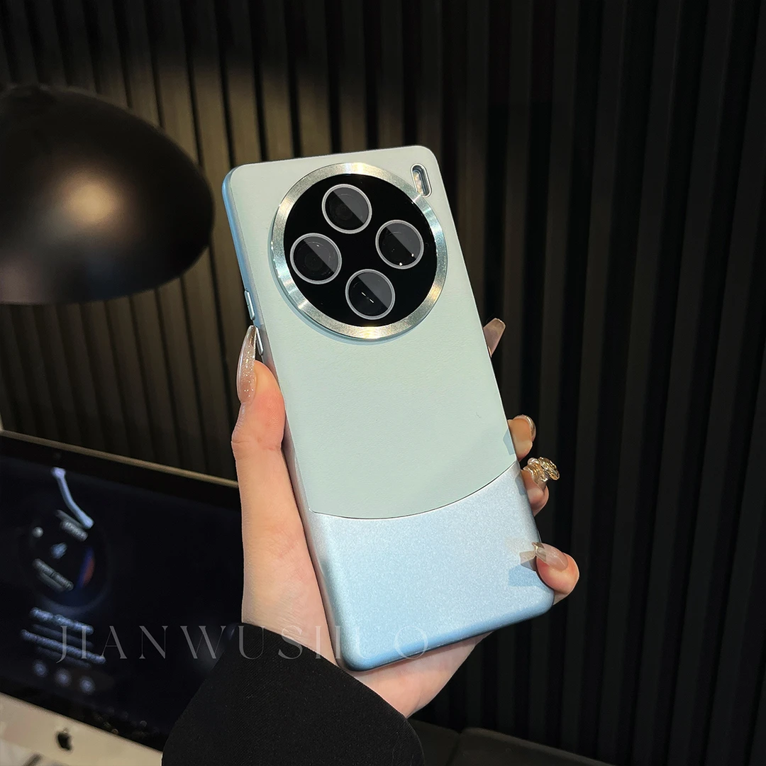 适用vivox100全包手机壳新款素皮拼接玻璃镜头 x100pro防摔简约潮