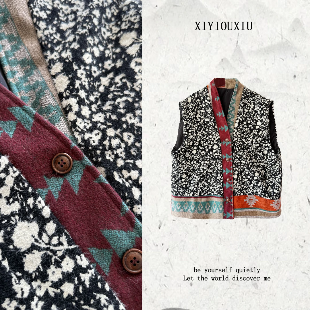 辰曦同款【花絮晚】 创意款新中进口提花廓形夹棉马甲