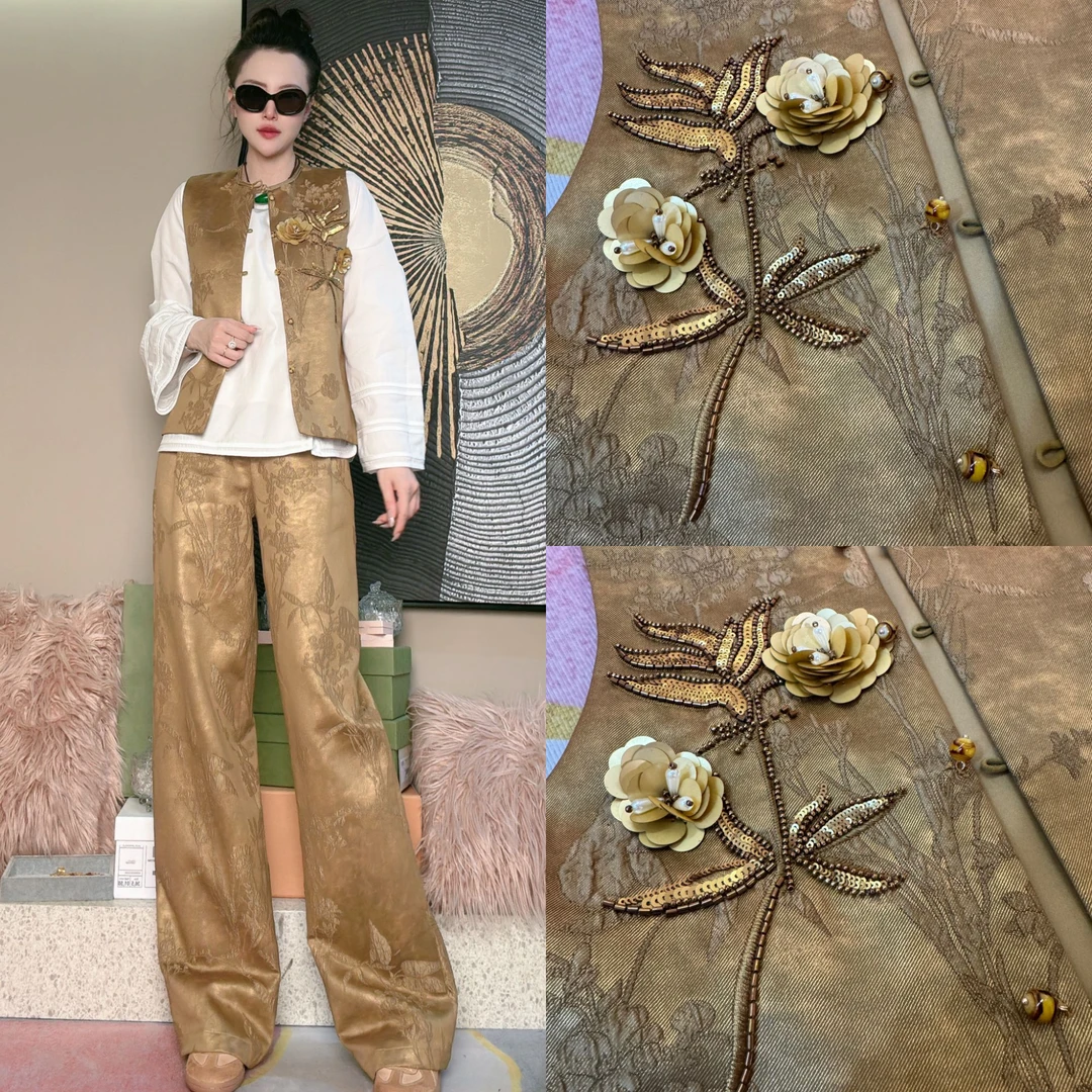 辰曦同款【栀子花开】早秋款新中式重工钉珠两件套