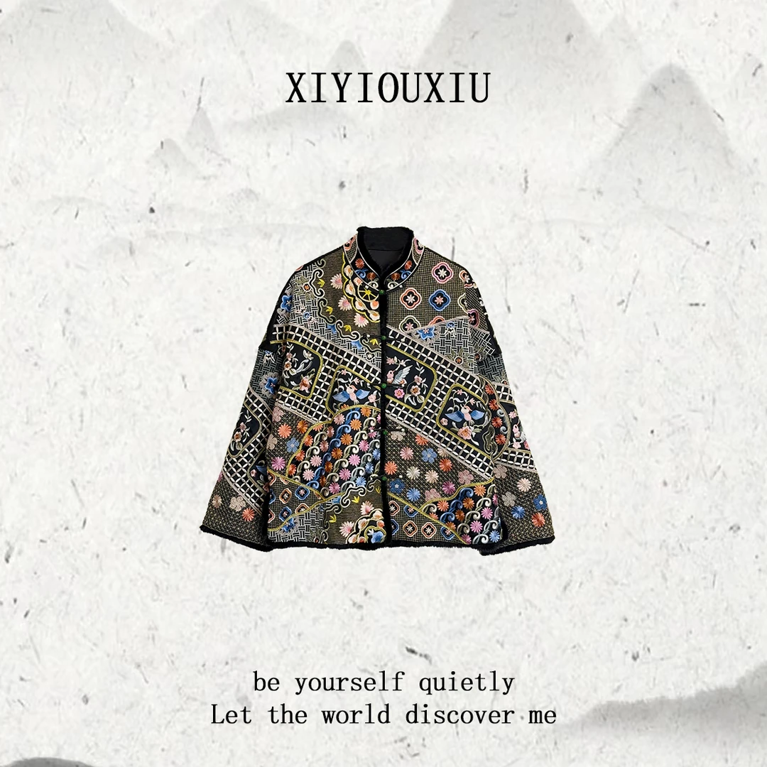 辰曦同款【朝花夕拾】高定款新中式满绣水貂毛夹棉外套