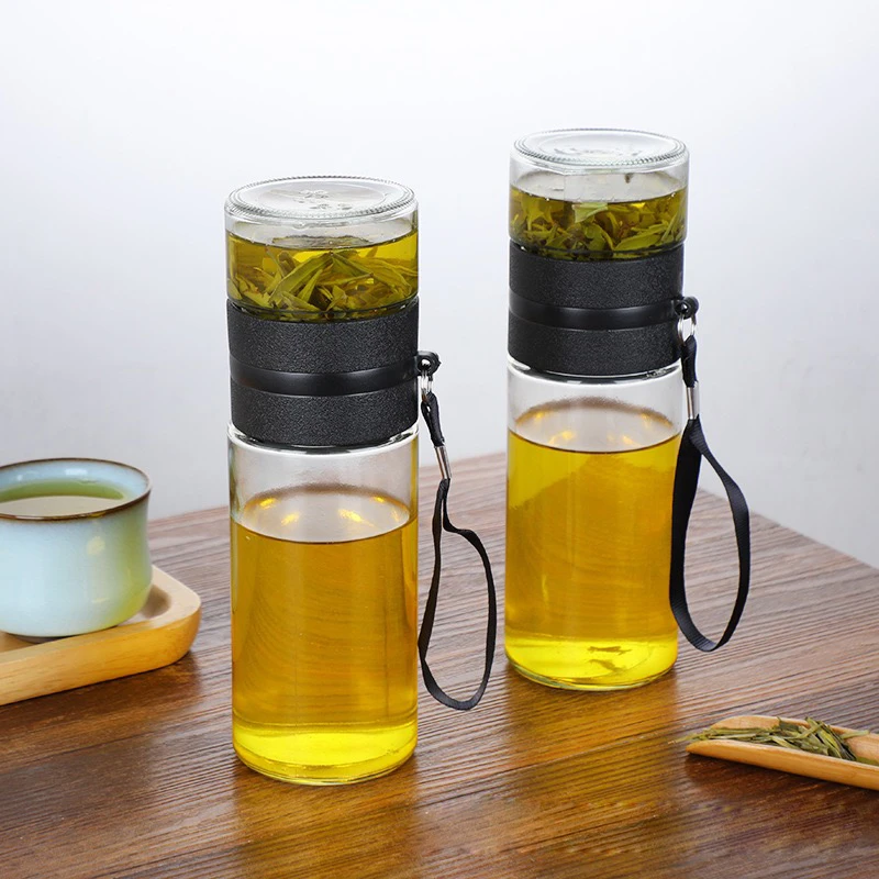 大容量男士玻璃茶水分离杯420ml车载泡茶杯办公室商务杯子批发