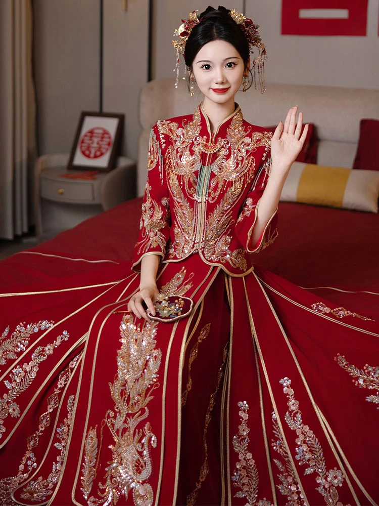 秀禾服2023新款新娘丝绒中式结婚礼服收腰显瘦婚纱嫁衣出阁敬酒服