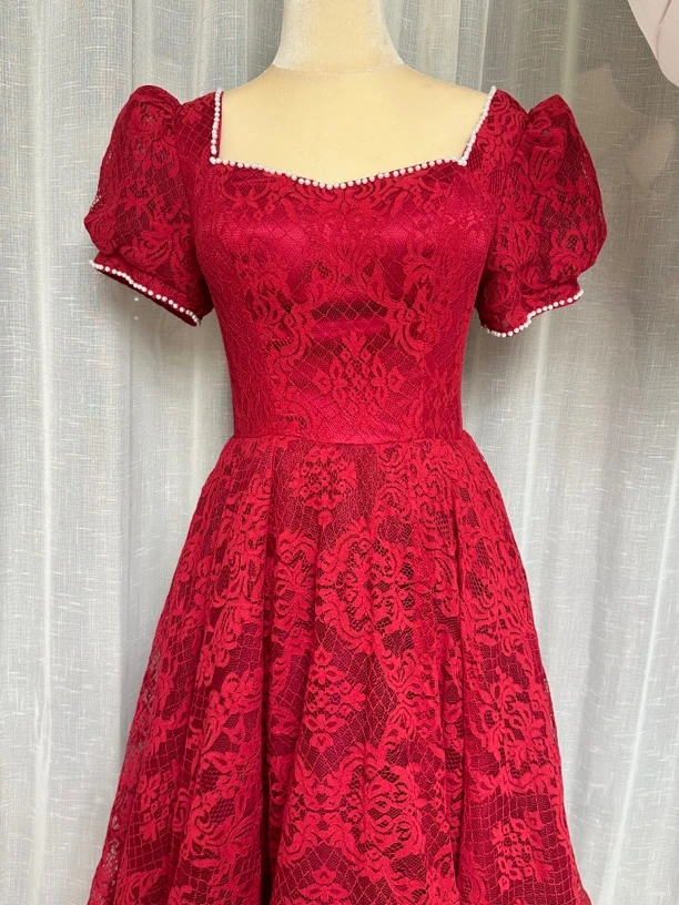 蕾丝中长款晚礼服