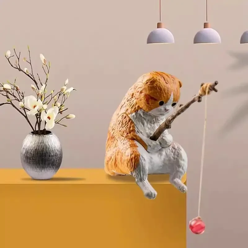 鱼缸造景小摆件猫咪桌面装饰品钓鱼的好天气水族箱创意迷你微景观