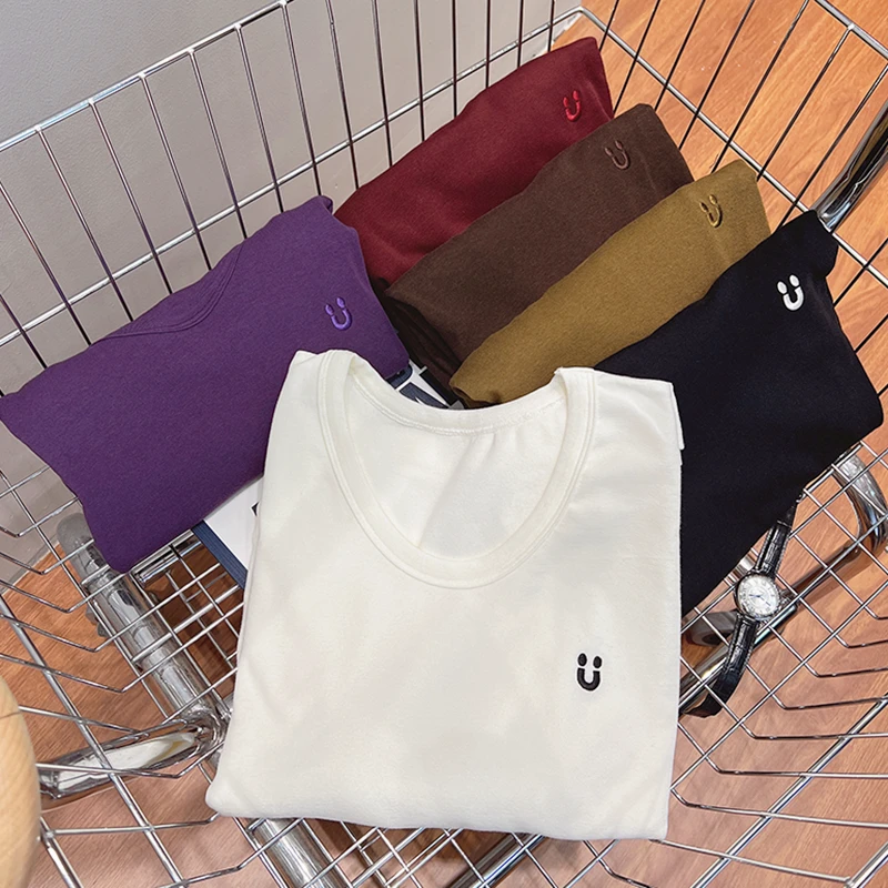 必魅-2025早秋新款百搭U领短袖T恤弹力显瘦五分袖休闲3108打底衫