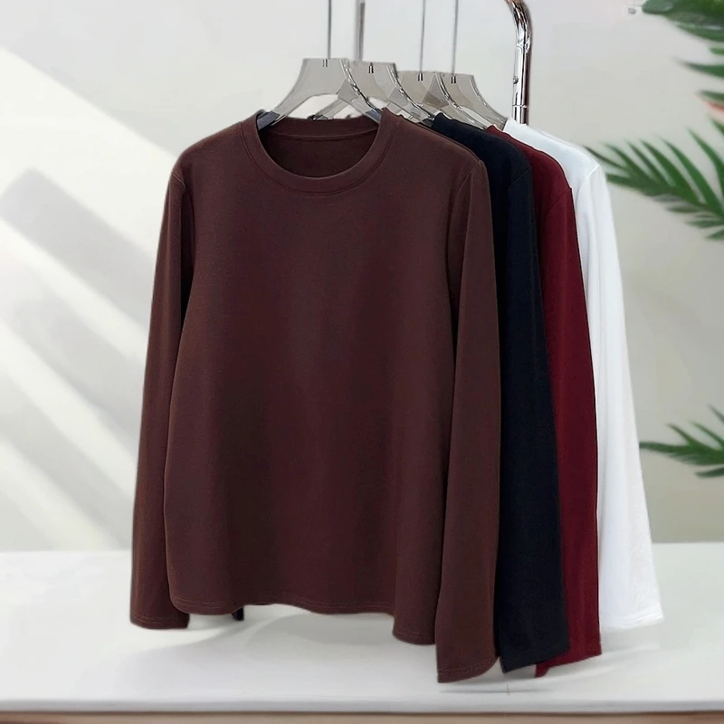 必魅2025秋冬韩版厚款抓绒百搭长袖T恤60708休闲简约上衣纯色大码