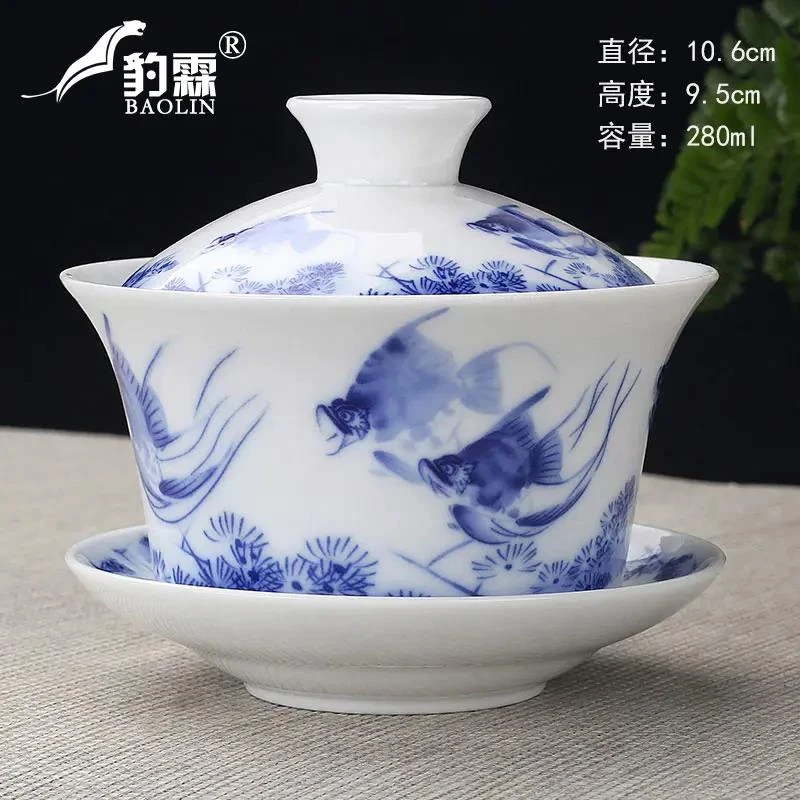 玲珑镂空三才盖碗带盖泡茶杯单个茶碗景德镇茶具大号透明功夫精品
