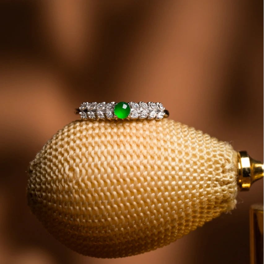 【元满】翡翠S925银镶嵌麦穗戒指 韩风ins时髦设计感小众气质满绿