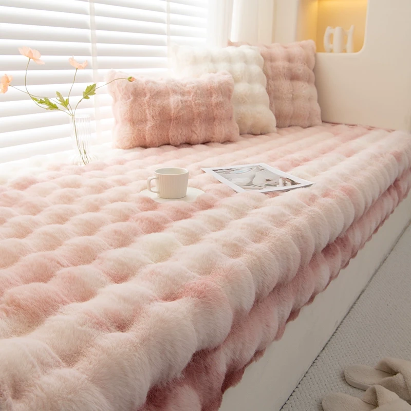 奶油风新款兔毛绒飘窗垫网红公主风窗台垫定制垫子秋冬加厚阳台垫