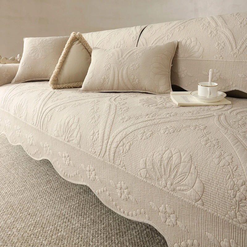 纯色全棉布艺防滑沙发垫纯棉四季通用座垫简约现代靠背巾轻奢