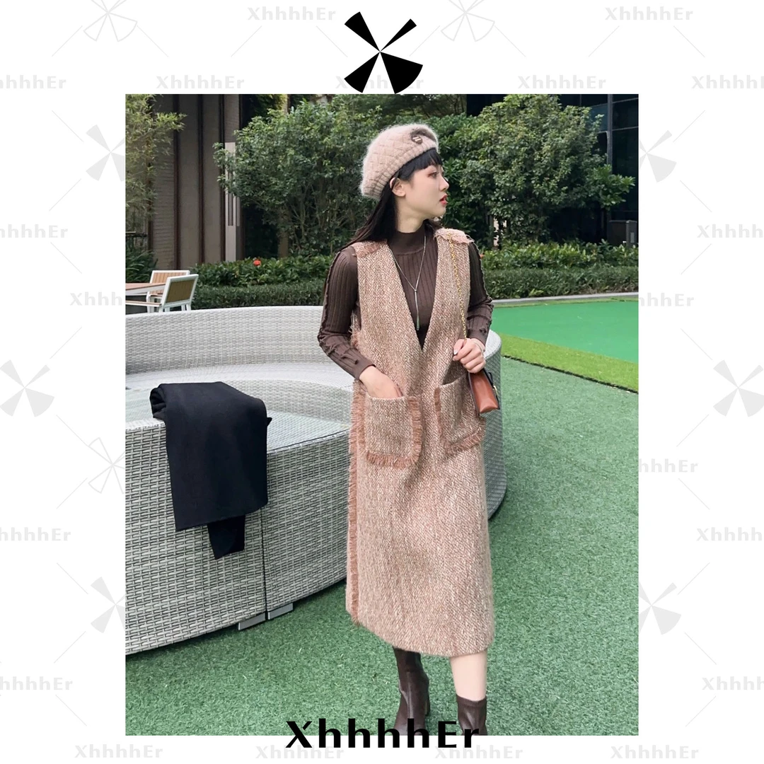 辛儿/小个子秋冬羊毛厚款轻奢连衣裙流苏羊毛毛呢背心裙XY1392
