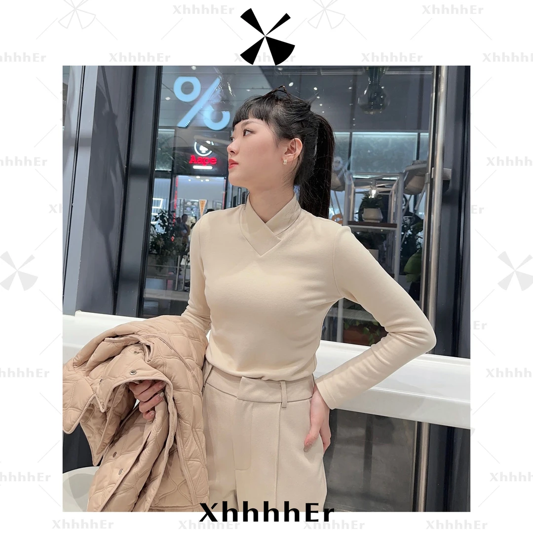 辛儿/小个子冬季ins时尚设计感气质百搭保暖磨毛青果领上衣XY1243