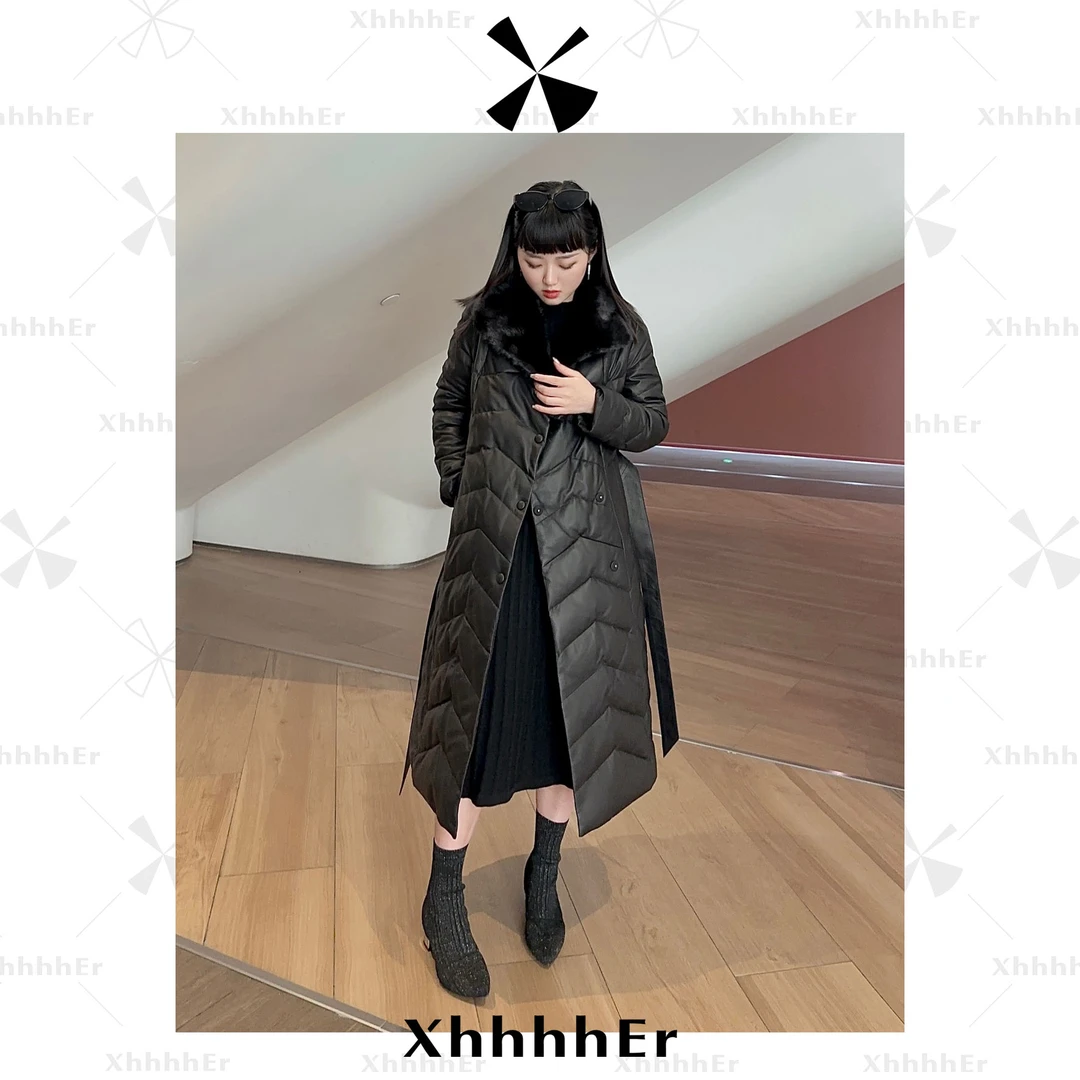 辛儿/小个子“过年战袍”冬季保暖水貂领羊皮鹅绒大衣羽绒服XY1287