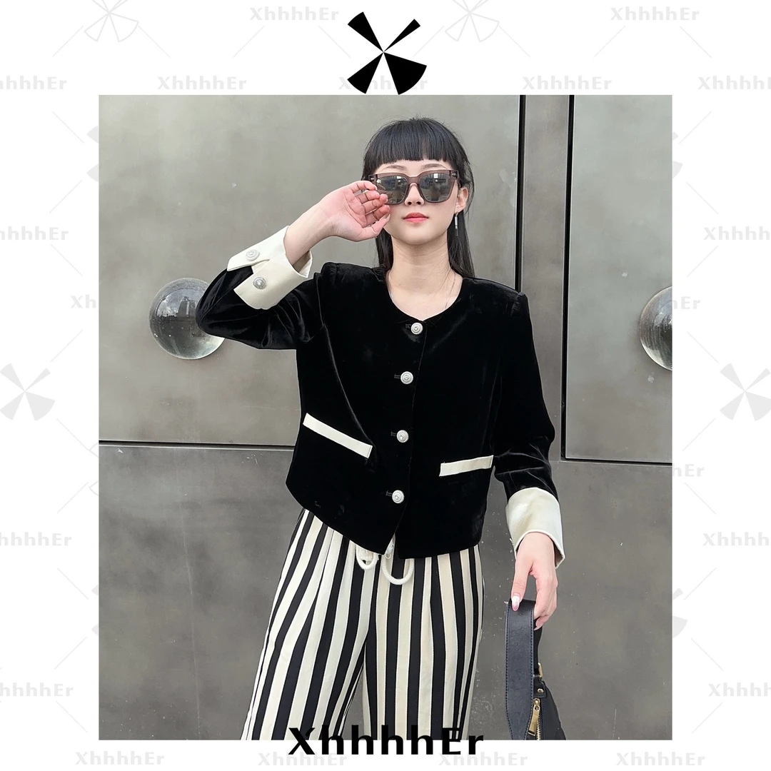 辛儿/小个子早春小香风轻奢桑蚕丝绒醋酸上衣女外套XY1378