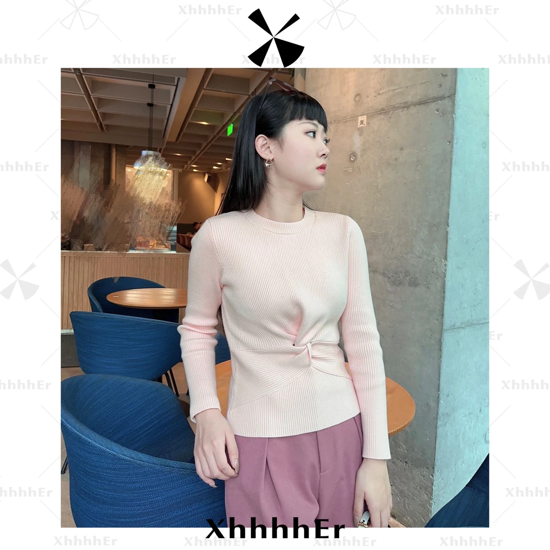 辛儿/小个子春秋季气质设计师韩系时尚圆领长袖针织衫上衣XY1341