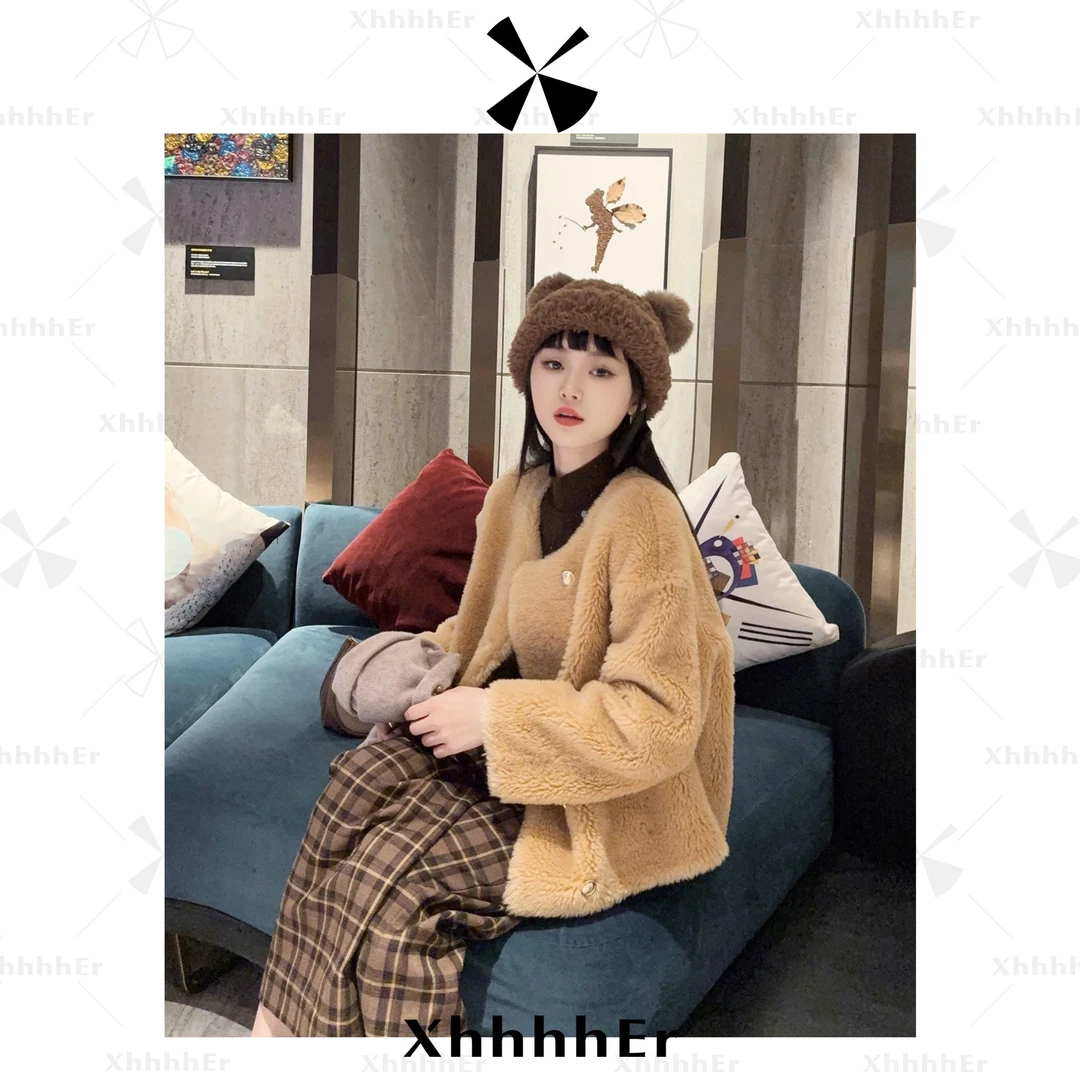 【宠粉浮力】辛儿/小个子 “黄色曲奇”100%芭莎初剪羊羔毛外套XY1827