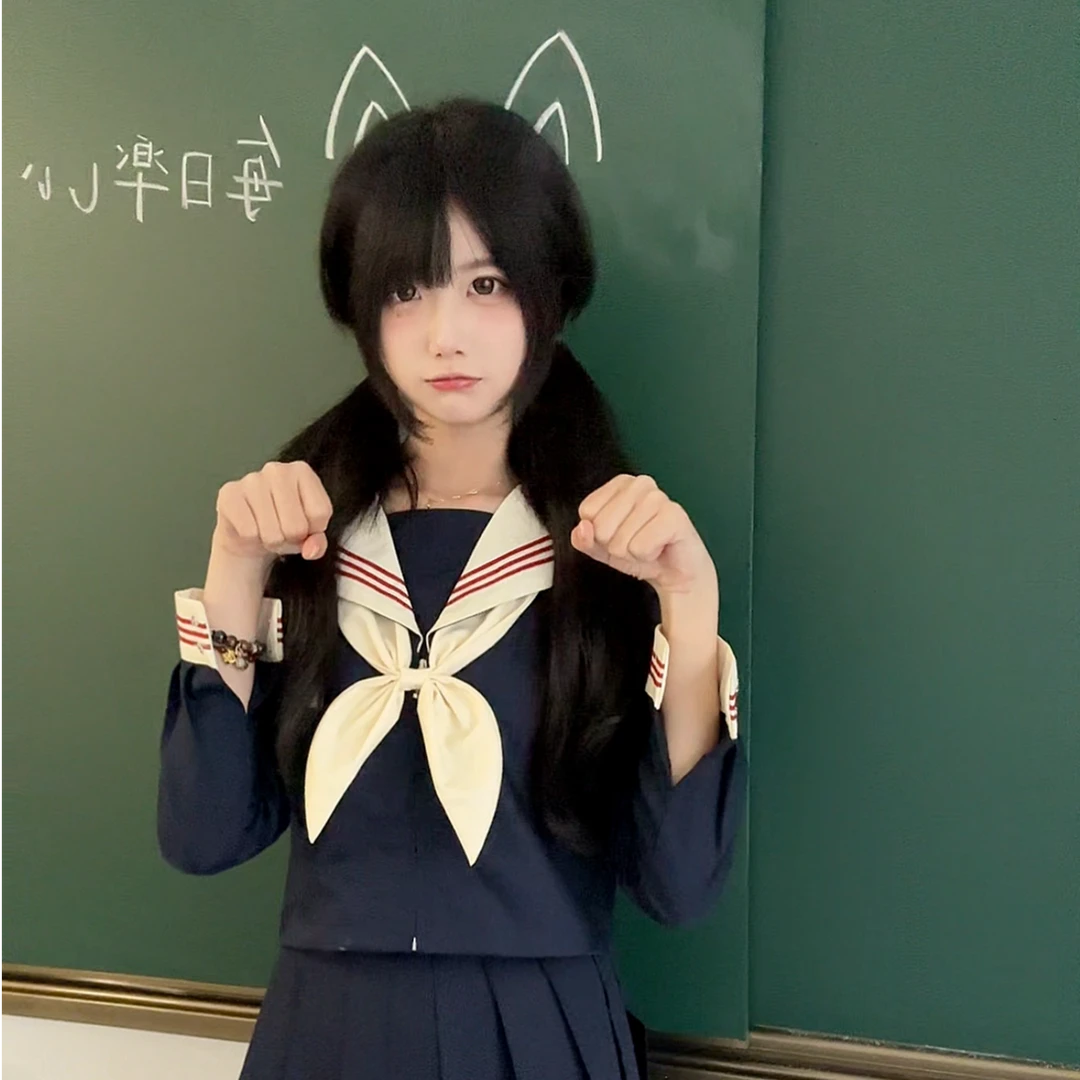 米月/原创水手服jk制服基础款绀色中间服套装学院风女学生百搭