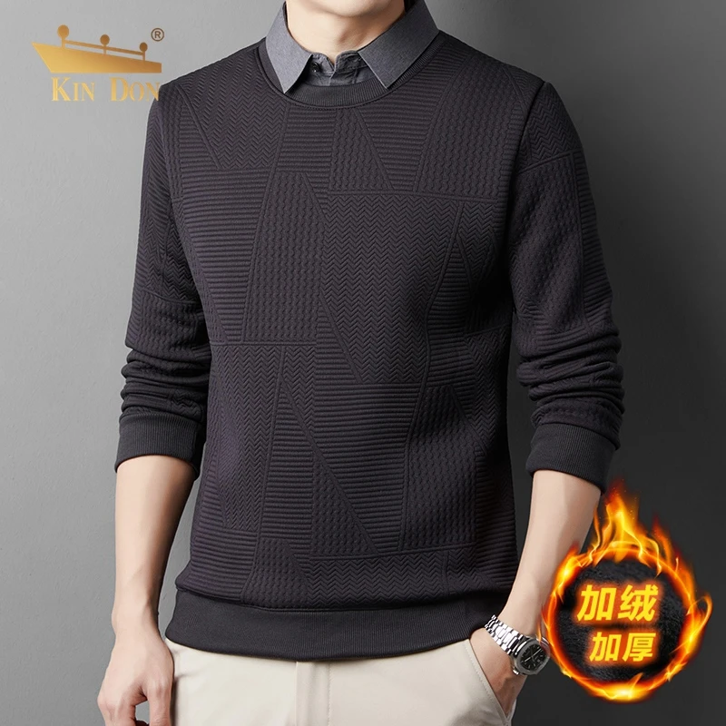 金盾(KIN DON)休闲针织衬衫领长袖假两件加绒加厚百搭上衣DR3618
