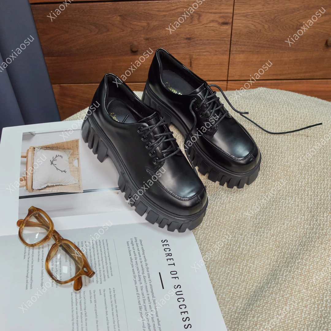 小小苏潮走秀休闲透气低帮板鞋女百搭圆头乐福鞋厚底