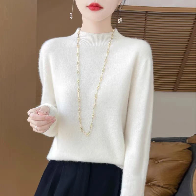 2024新款100羊绒衫秋冬女打底衫时尚套头百搭上衣内搭毛针织衫