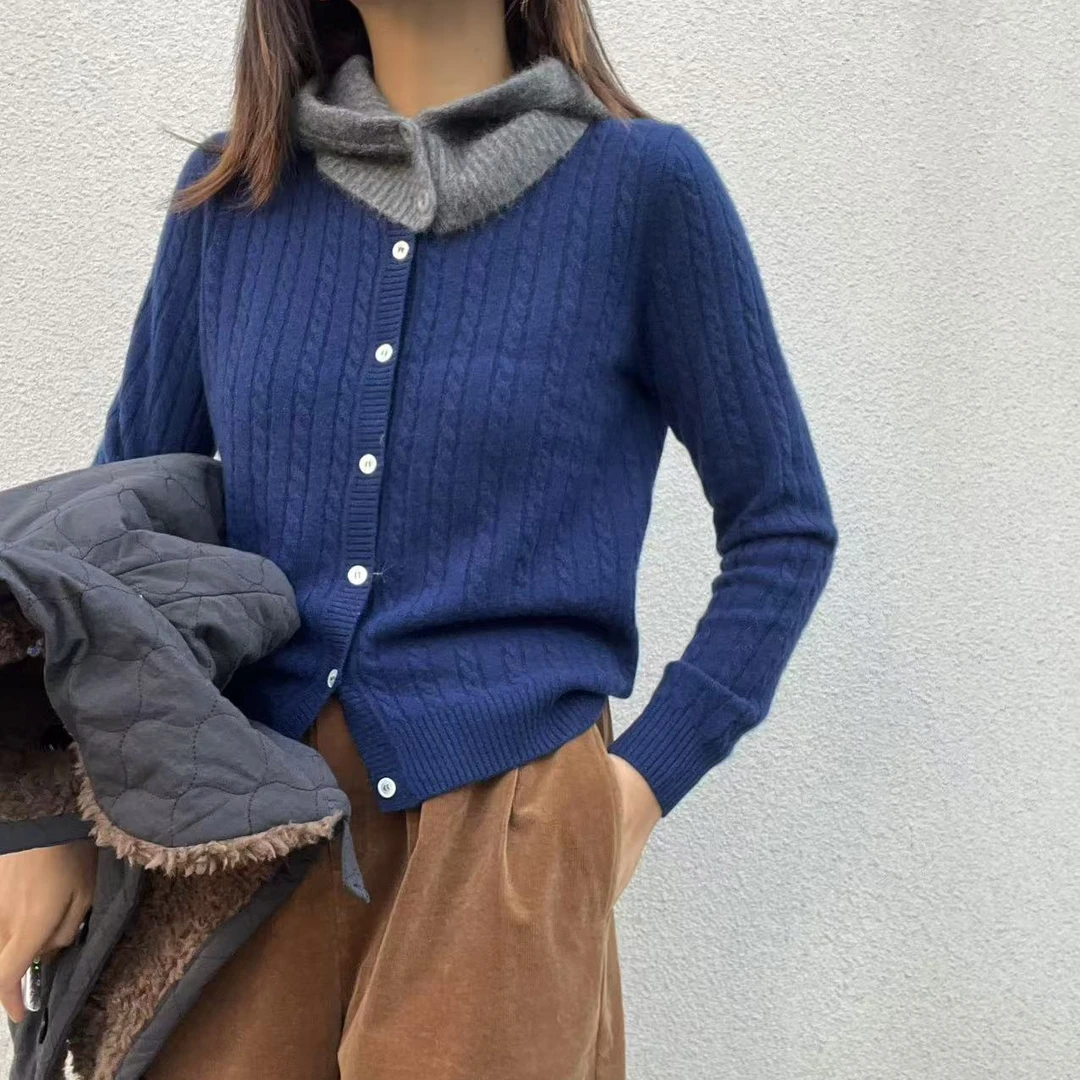 【竹外知时】糯叽叽纯纯小山羊绒麻花开衫