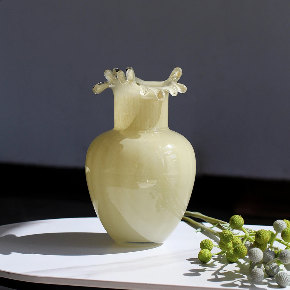 中古奶油复古琉璃花瓶水培花器家居装饰摄影餐桌摆件花瓶