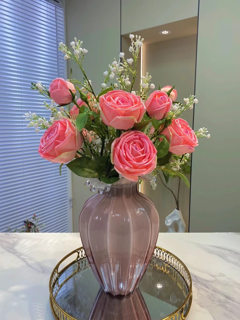 仿真花3头保湿玫瑰手感甜心玫婚庆装饰仿真花束高档摆放简约美式