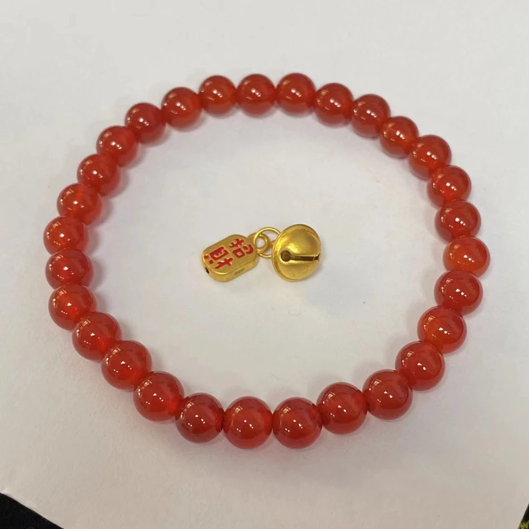 足金招财铃铛玛 瑙手串@@A210