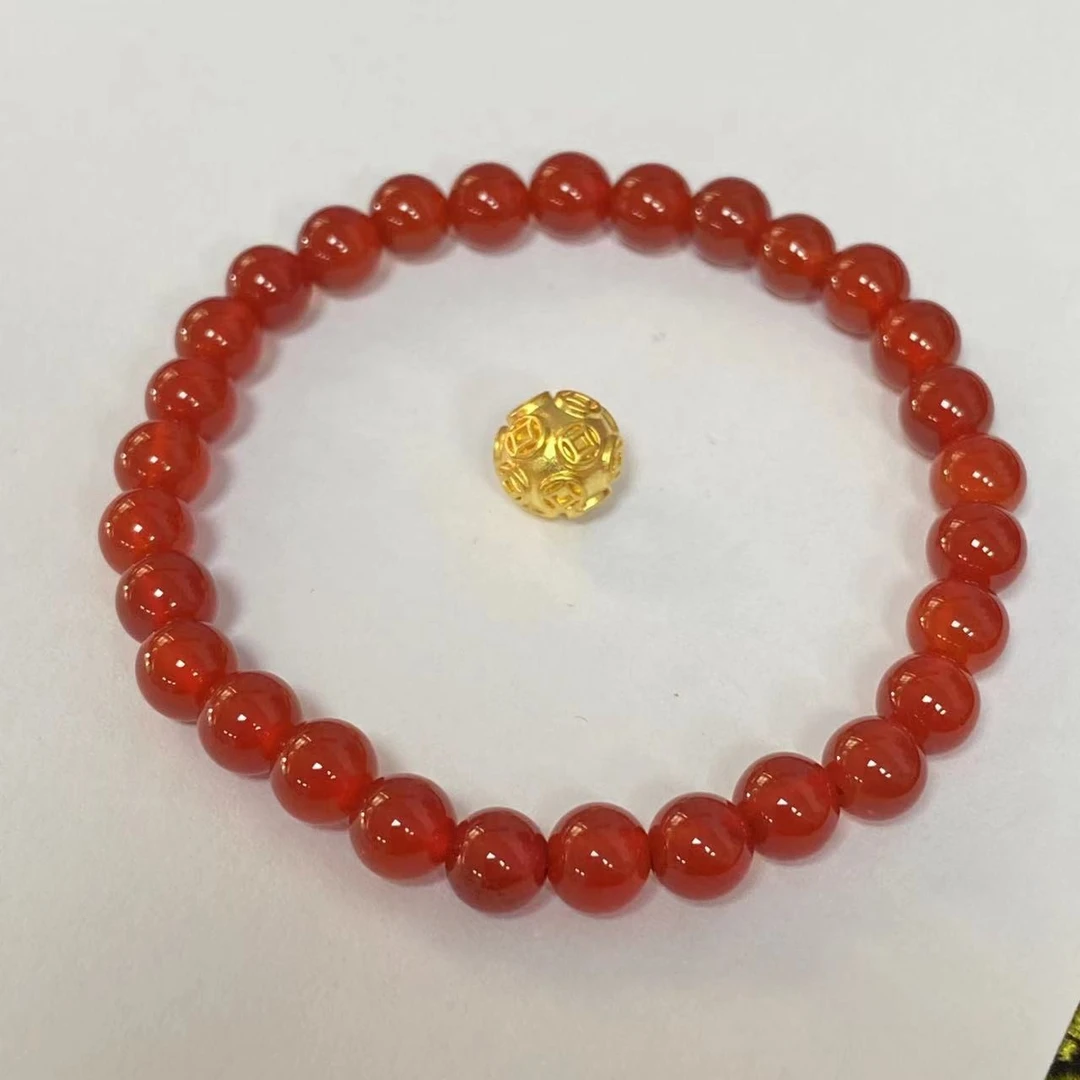 足金卡8钱币珠玛 瑙手链时尚@@A219