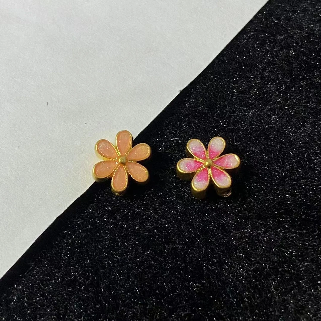 足金999烧蓝款六瓣花一面有颜色一面素色 编 珍 珠戒指/ 多样性发