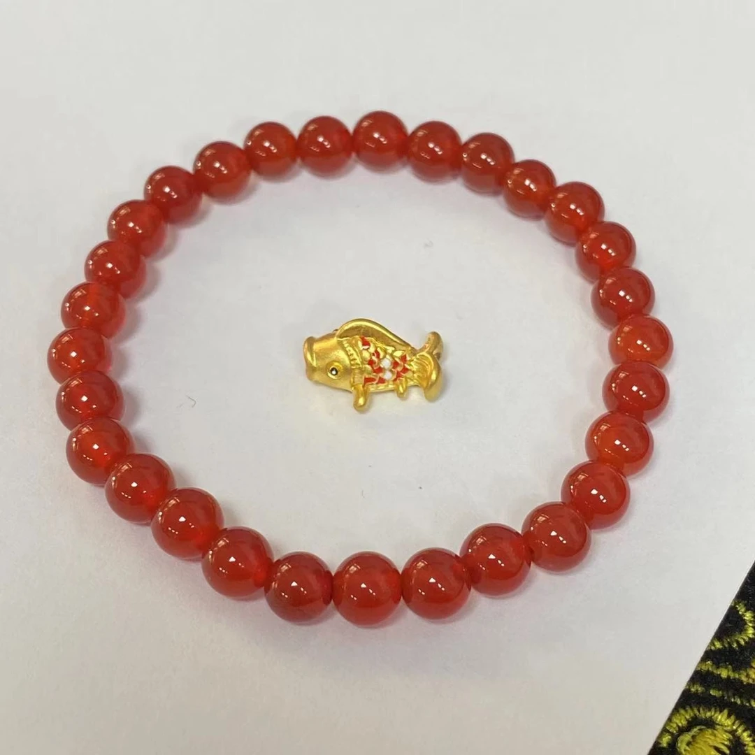 足金鼓鼓锦鲤鱼玛 瑙手链时尚@@A209