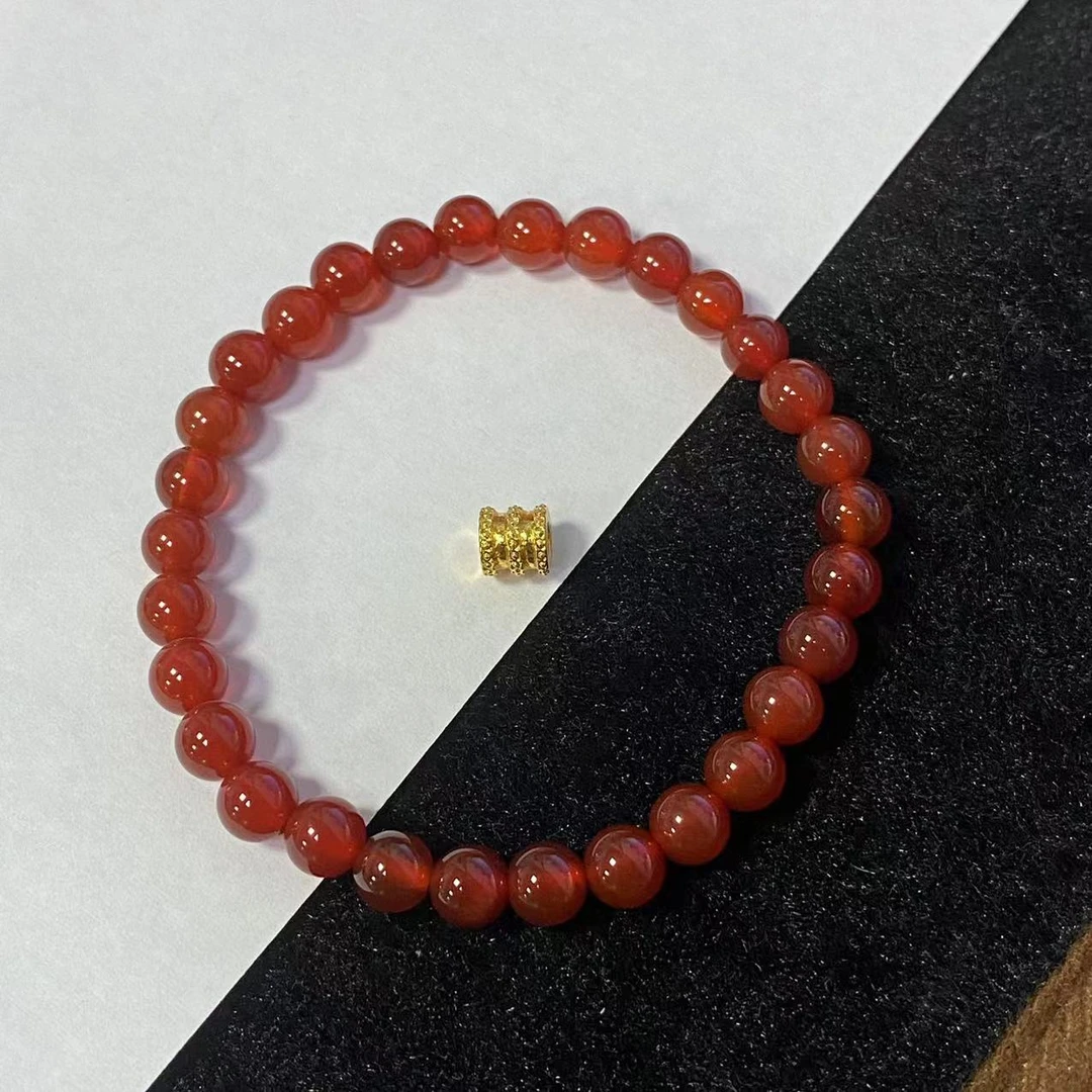 足金999烧蓝款黄色小蛮腰穿红 玛 瑙手串@@A140