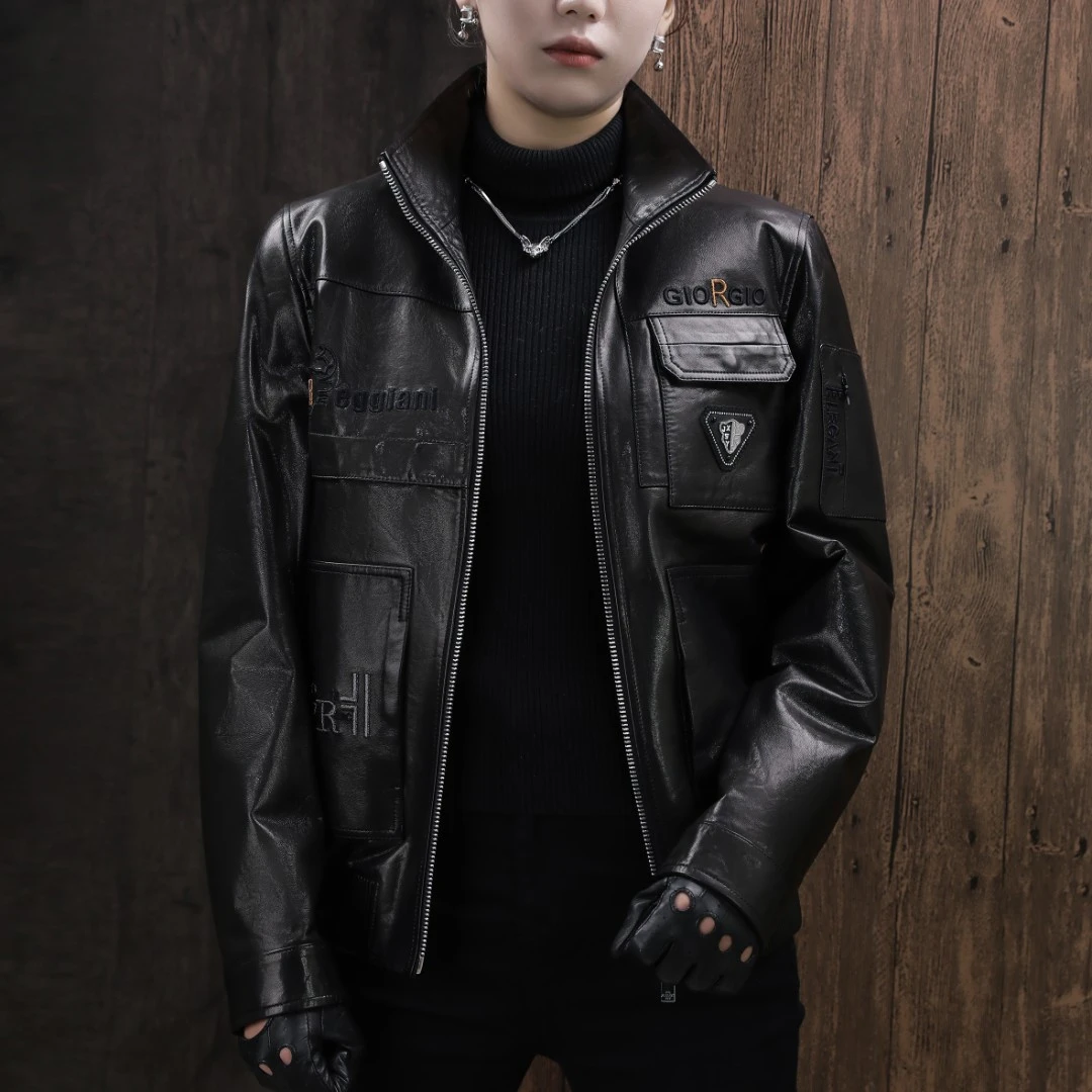 【机车夹克】秋冬潮流欧版休闲立领薄款修身高档男士真皮皮衣1217