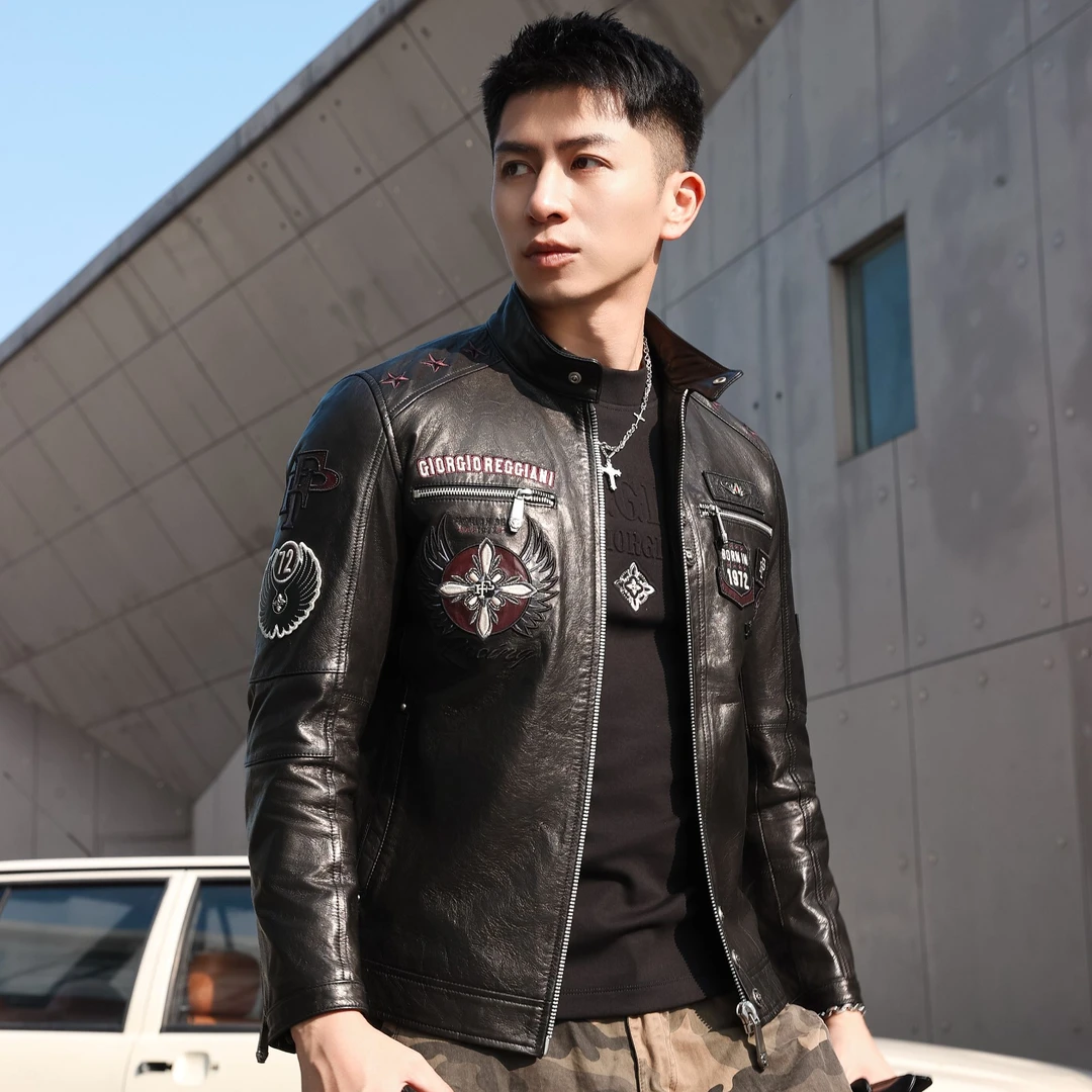【秋冬新品】重工潮牌万针刺绣山羊皮机车风夹克男女款全植鞣皮衣