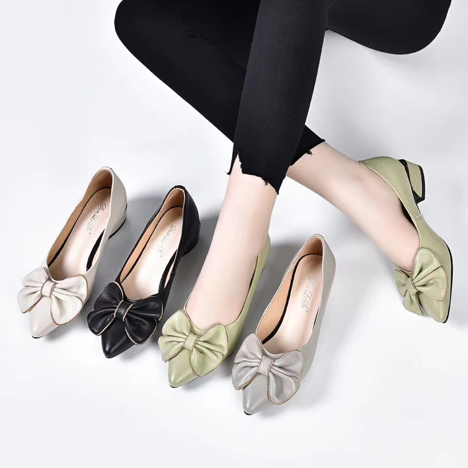 牛皮舒适尖头平底单鞋仙女温柔配裙子晚晚风软底蛋卷真皮奶奶鞋春