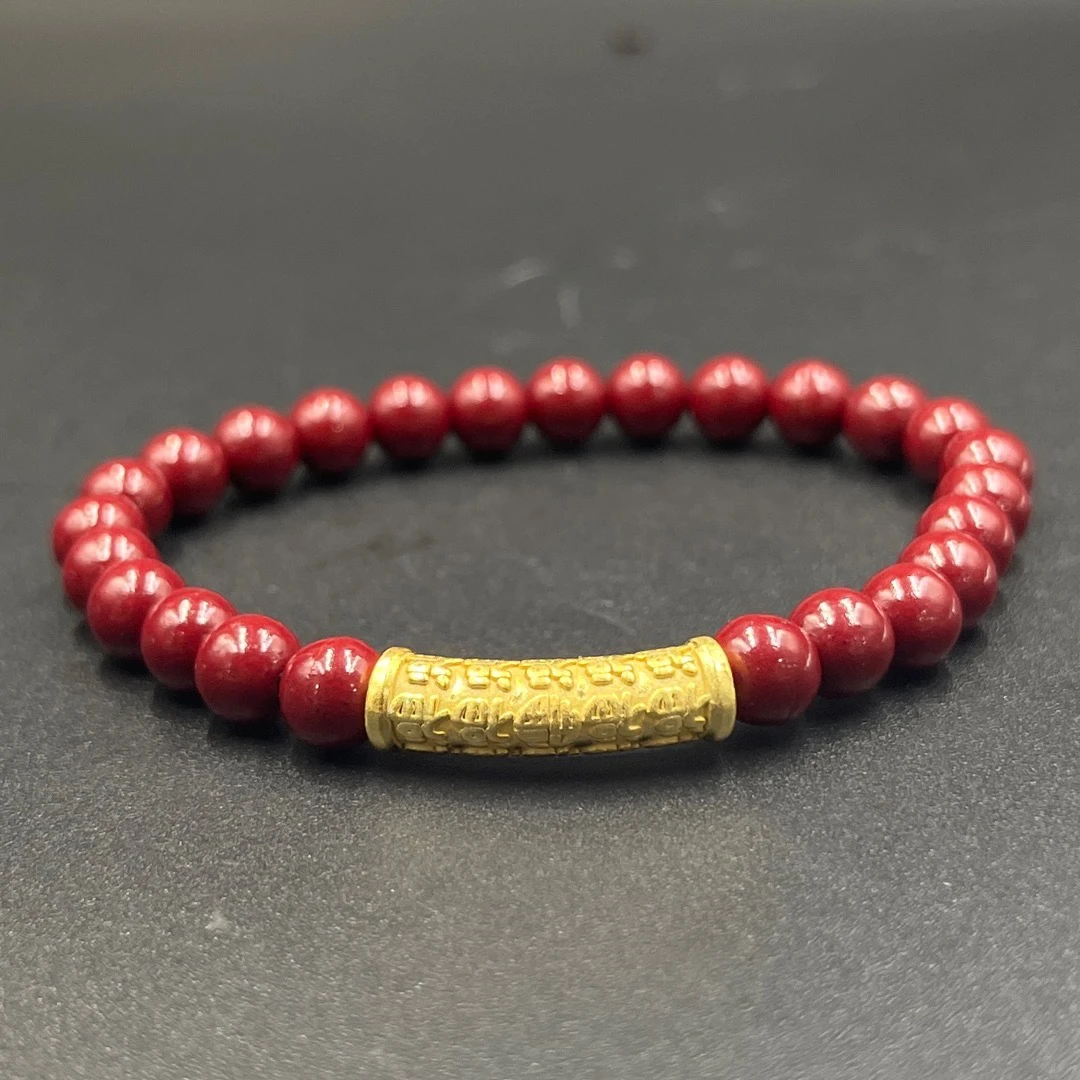 含辰砂工艺品【云找玉】S925 银弯管辰砂手串多样性发1件HY6275