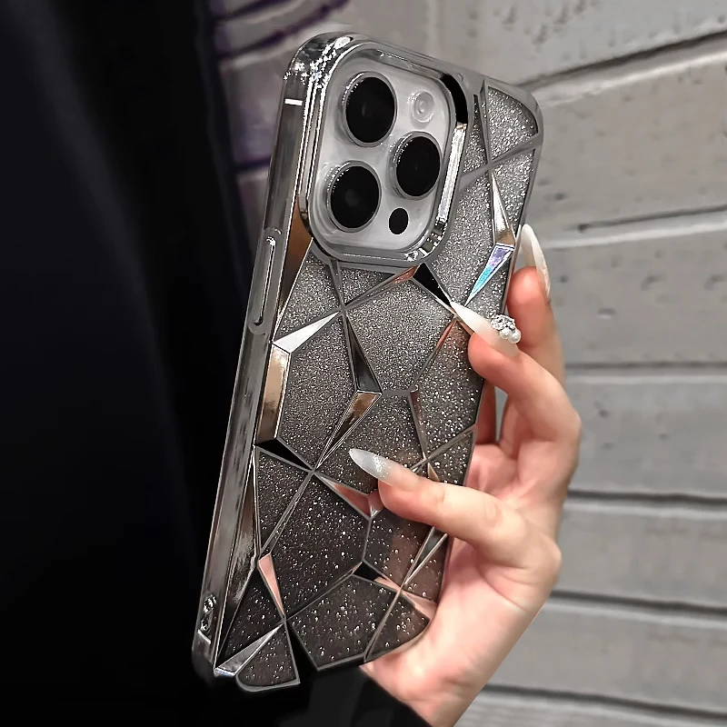 适用苹果16手机壳闪粉iphone14渐变15防摔女神软12电镀黑色气质女