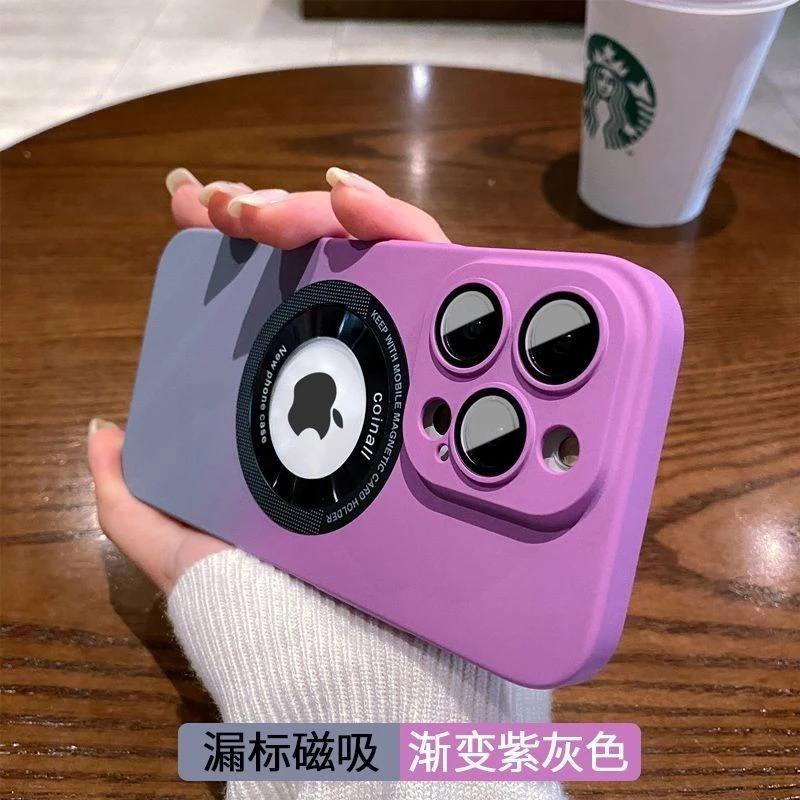 渐变磁吸露标苹果16promax手机壳iPhone15磨砂超薄14pro带镜头膜