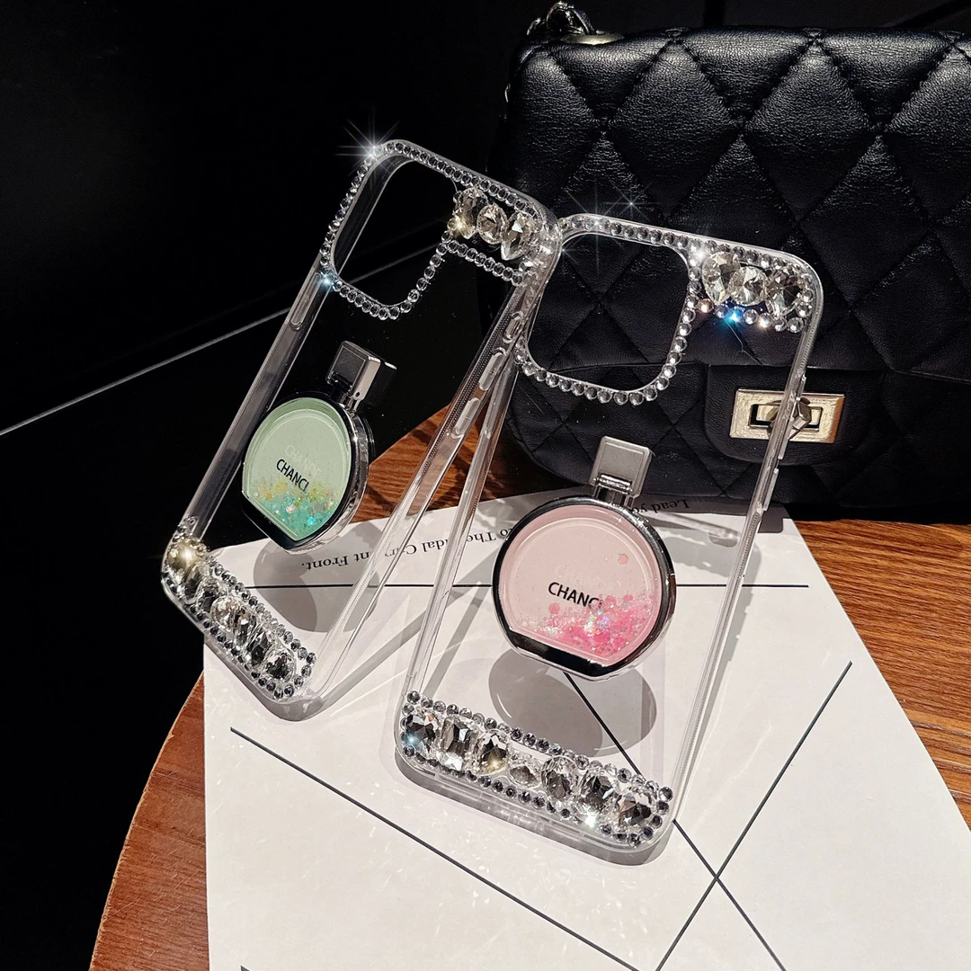 流沙香水瓶支架苹果15promax手机壳iphone14高级感13防摔12网红女