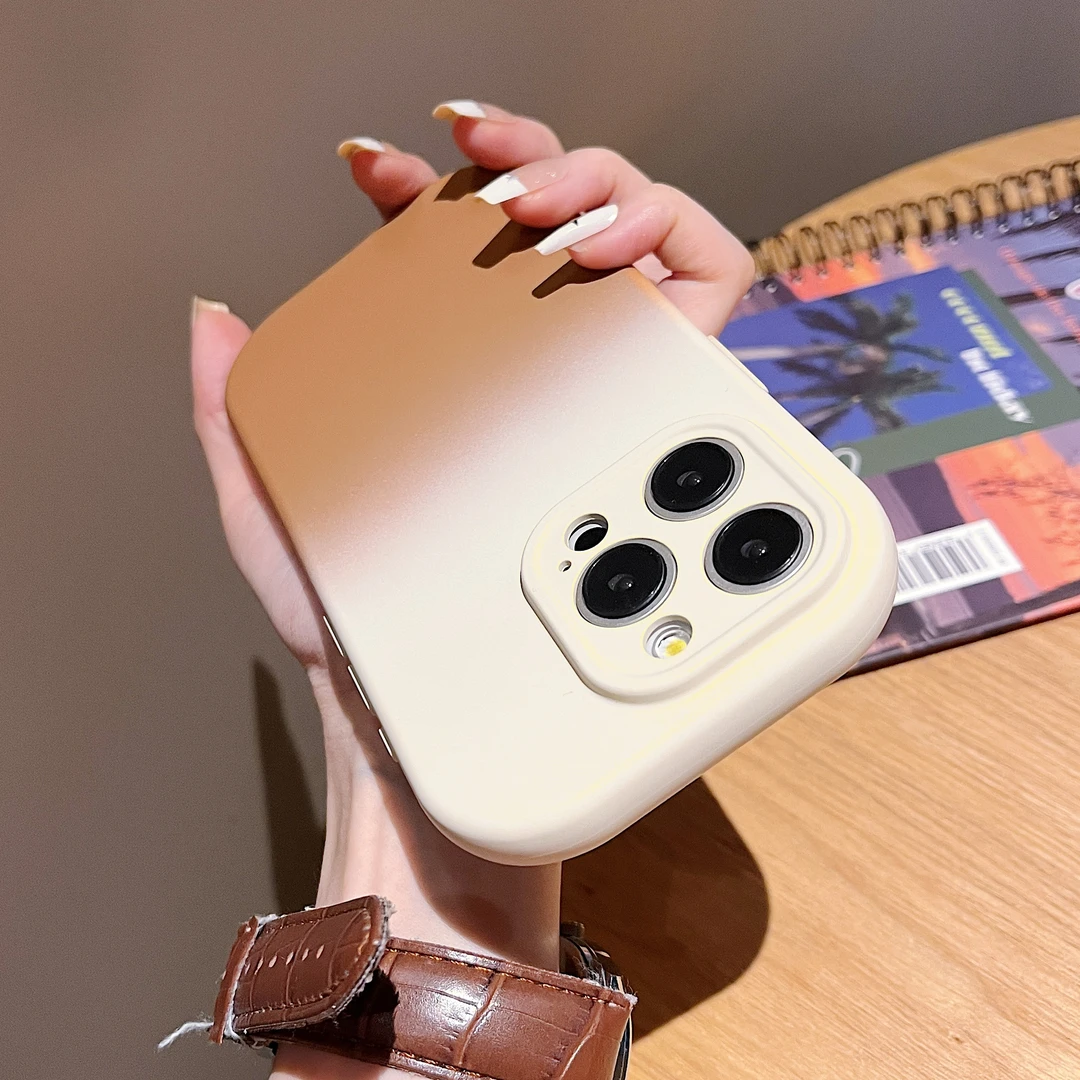 渐变色苹果15promax手机壳iPhone14磨砂13椭圆小胖墩12硅胶软壳11