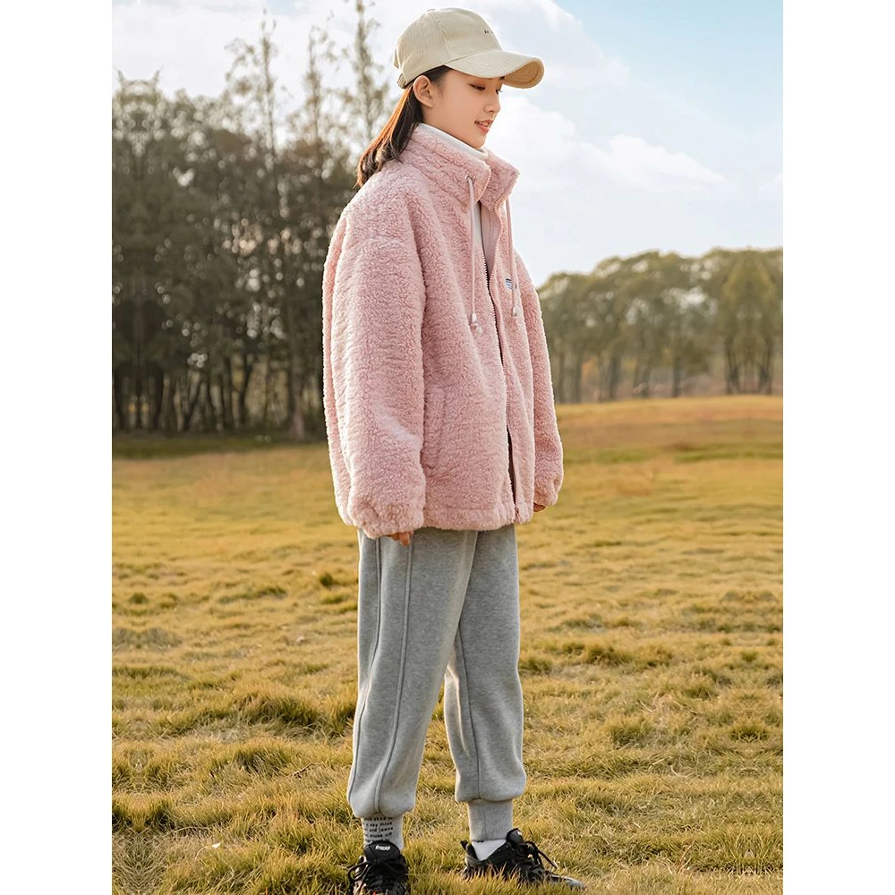 女童羊羔绒外套2024新款冬装洋气加绒中大童女孩秋冬季加厚初中生