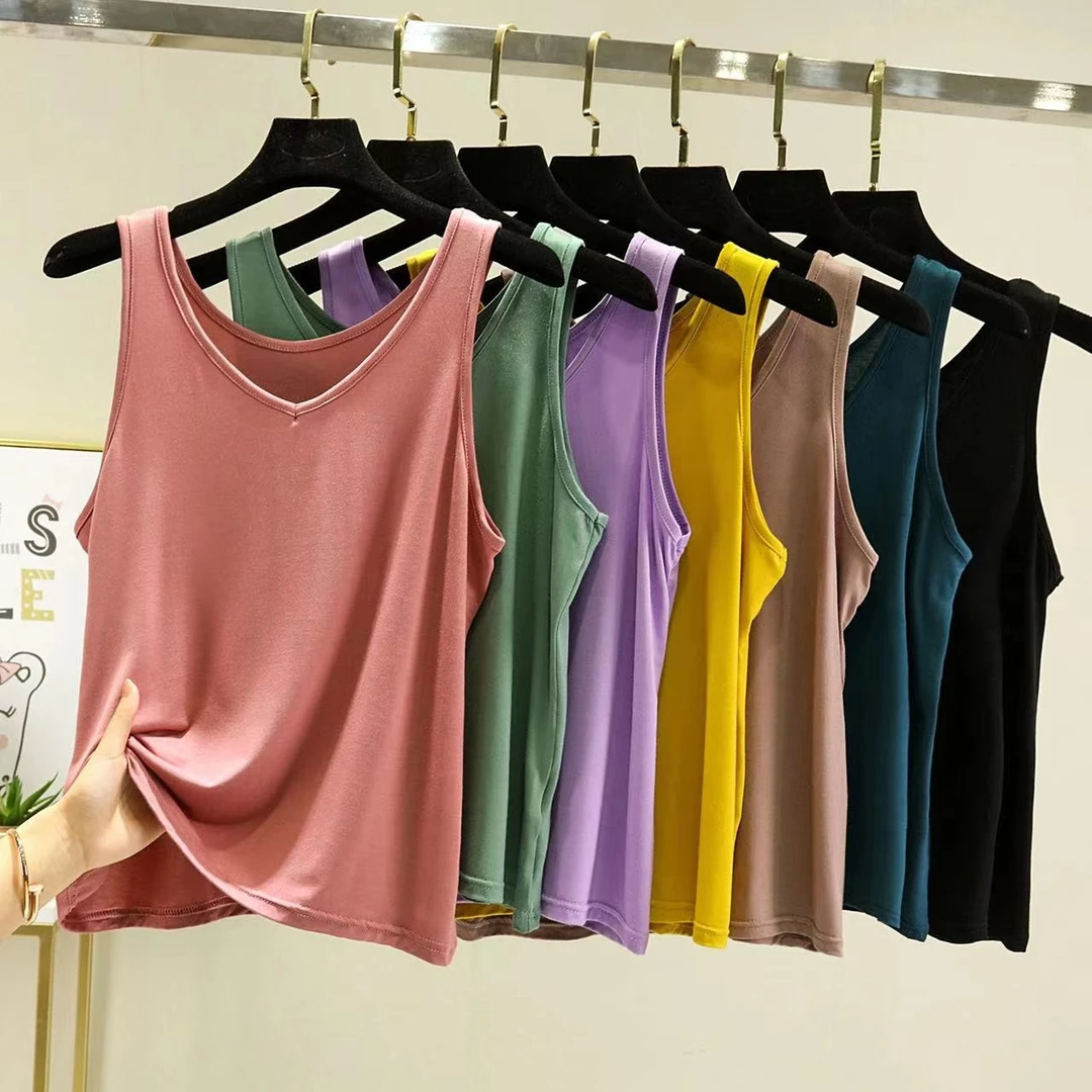 大码女装莫代尔V领吊带背心女内搭薄款修身百搭休闲无袖上衣#003V