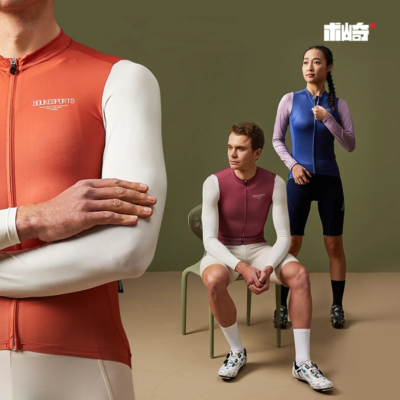 术崎SOUKESPORTS/秋冬男女同款加绒长袖拼色透气公路骑行服1218
